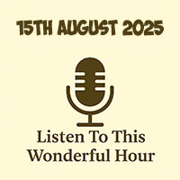 Click to listen to The Wonderful Hour episode on Libsyn, featuring a cozy radio setup evoking podcast nostalgia