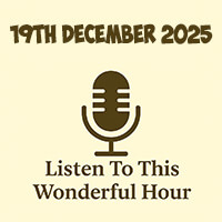 Click to listen to The Wonderful Hour episode on Libsyn, featuring a cosy radio setup evoking podcast nostalgia