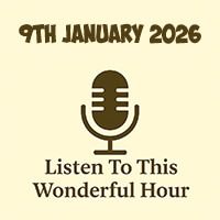 Click to listen to The Wonderful Hour episode on Libsyn, featuring a cosy radio setup evoking podcast nostalgia