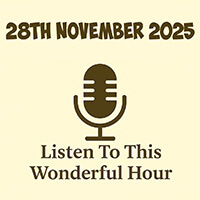 Click to listen to The Wonderful Hour episode on Libsyn, featuring a cosy radio setup evoking podcast nostalgia