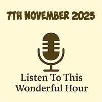 Click to listen to The Wonderful Hour episode on Libsyn, featuring a cosy radio setup evoking podcast nostalgia