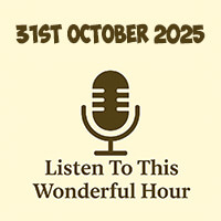 Click to listen to The Wonderful Hour episode on Libsyn, featuring a cosy radio setup evoking podcast nostalgia