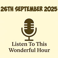 Click to listen to The Wonderful Hour episode on Libsyn, featuring a cozy radio setup evoking podcast nostalgia